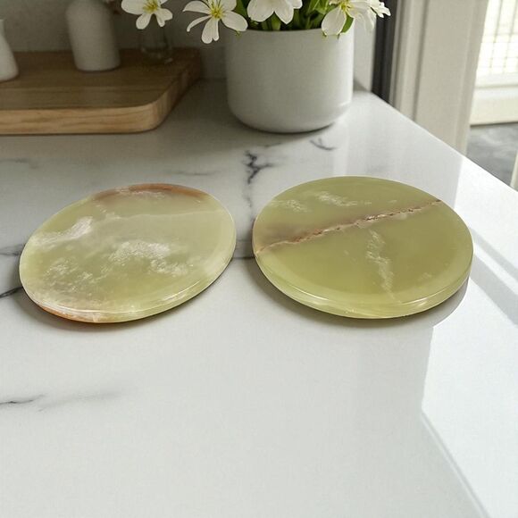 Marble Onyx Coasters, Handmade Stone Drink Coasters, 2 tea barware coasters-New - Picture 2 of 6